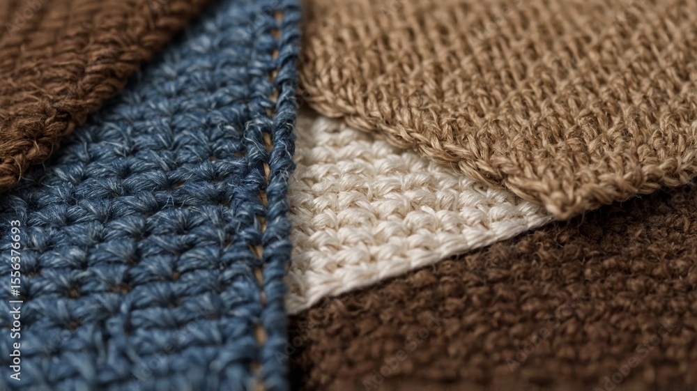 Poster textures of woven fabrics in various colors and patterns displayed in an artistic arrangement