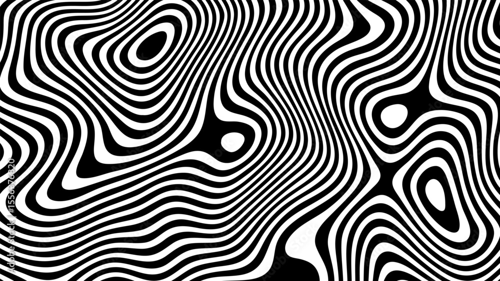 Aufkleber abstract wavy black and white lines. hypnosis optical illusion for psychedelic effect design. groovy