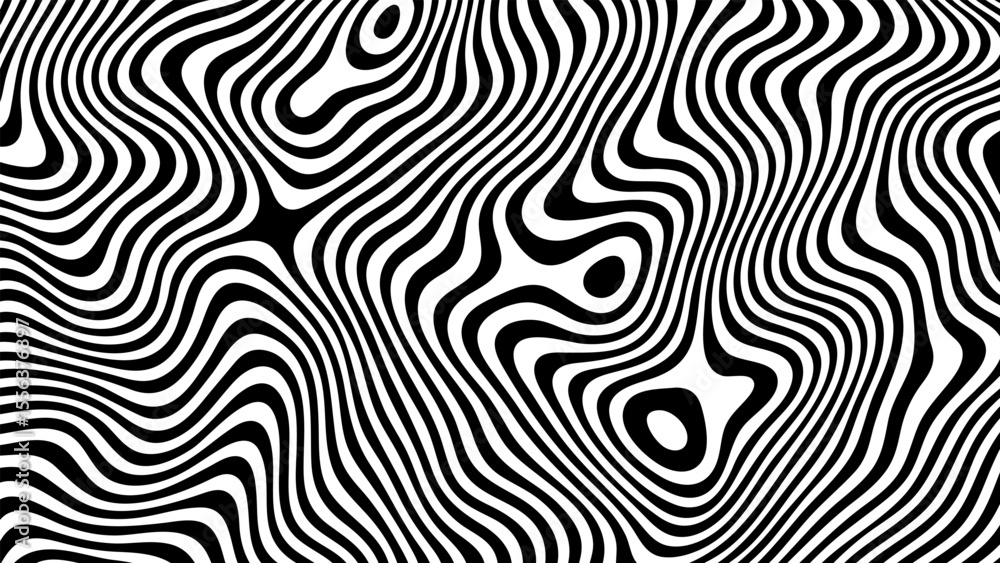 Leinwandbilder black and white abstract wavy line pattern. optical illusion art. hypnotic psychedelic design elemen