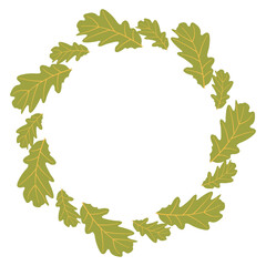 Fototapeta premium Fall season flat frame with big and small green leaves in modern vector style. Hand drawn set for banners, cards, social media