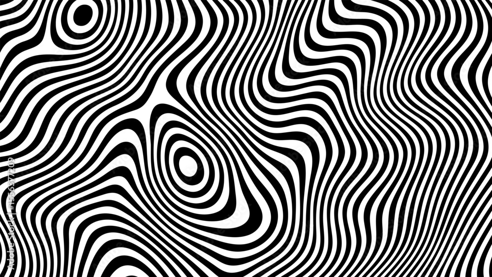 Aufkleber Black and white abstract wavy lines. Optical illusion background with flowing motion. Minimalist modern geometric art for design.