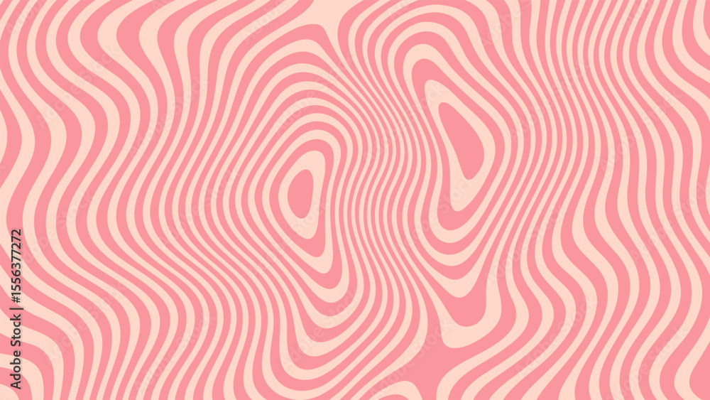 Poster Abstract groovy distorted background with flowing pink and peach lines. Wavy retro pattern for modern design.