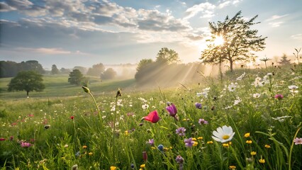 Lovely meadow during spring - sunlight bathing the meadow flowers،flower, nature, meadow, field, summer, spring, grass, 