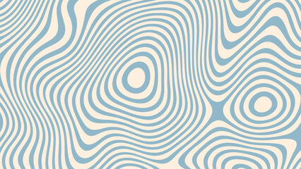 Abstract groovy vector background with blue flowing wavy lines on a beige backdrop. Modern psychedelic pattern for graphic design.