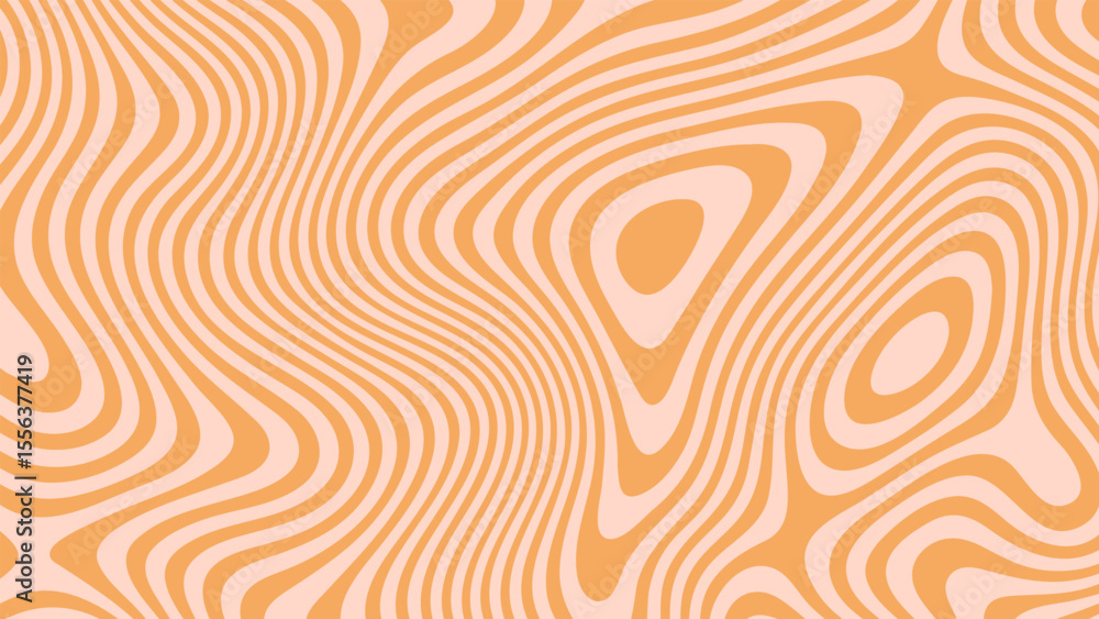 Aufkleber Abstract peach and orange warped lines create a groovy striped pattern. Optical illusion liquid art. Trendy banner background.