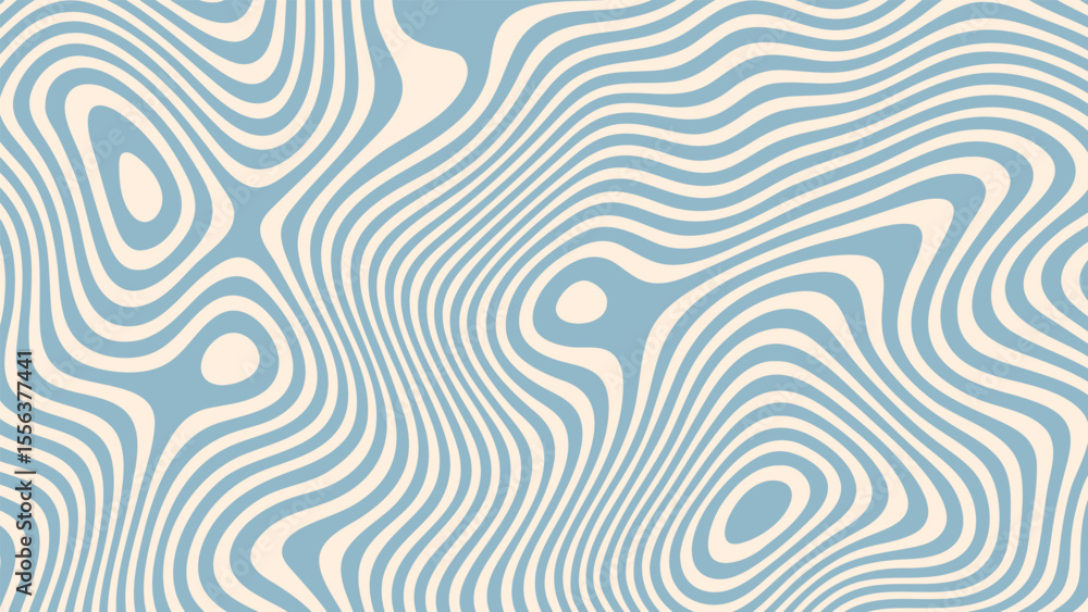 Poster Abstract groovy vector background with fluid blue and white wavy lines. Optical striped pattern for psychedelic web design.