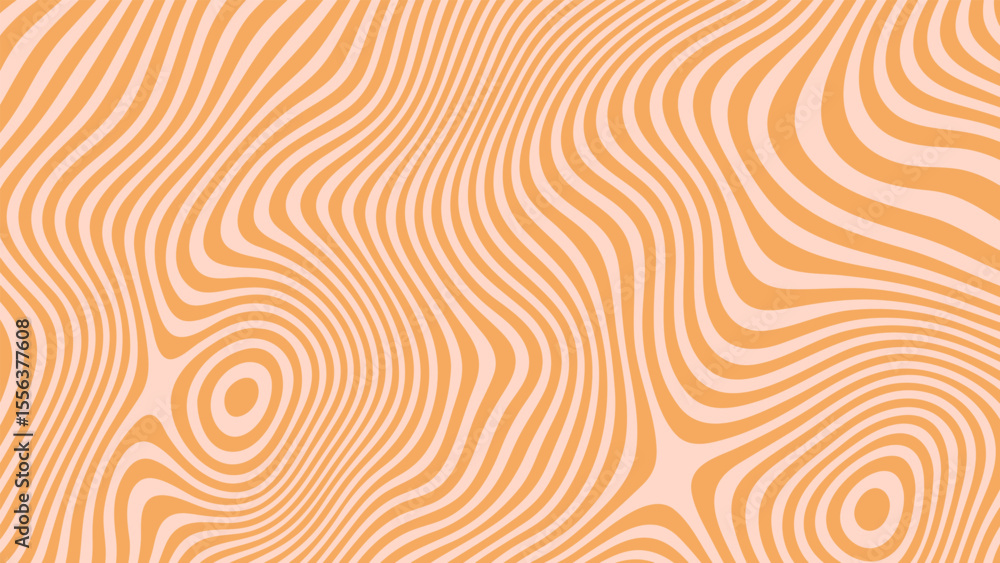 Aufkleber optical illusion groovy wavy striped orange and light pink background with psychedelic abstract curv