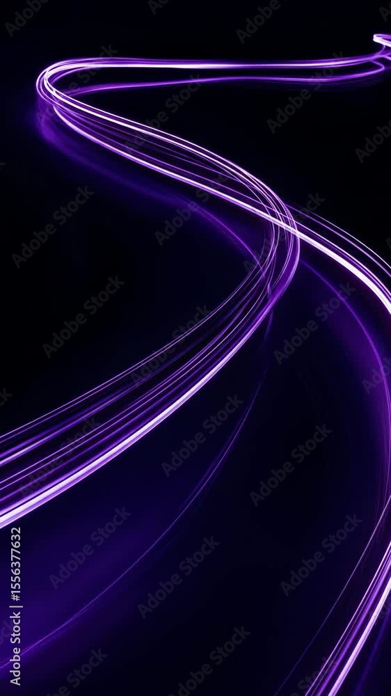 Poster abstract purple light trails creating a dynamic motion effect on a dark background. concept of techn
