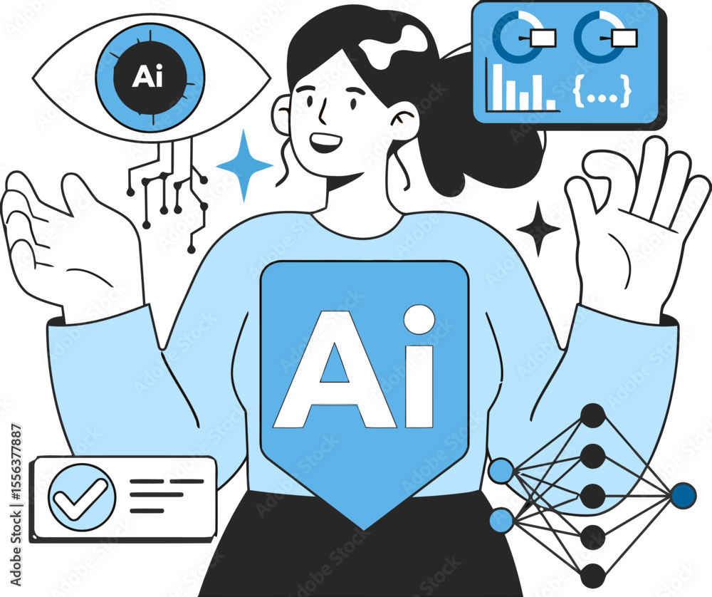 Poster ai artificial intelligence machine learning deep learning neural network woman technology future dat