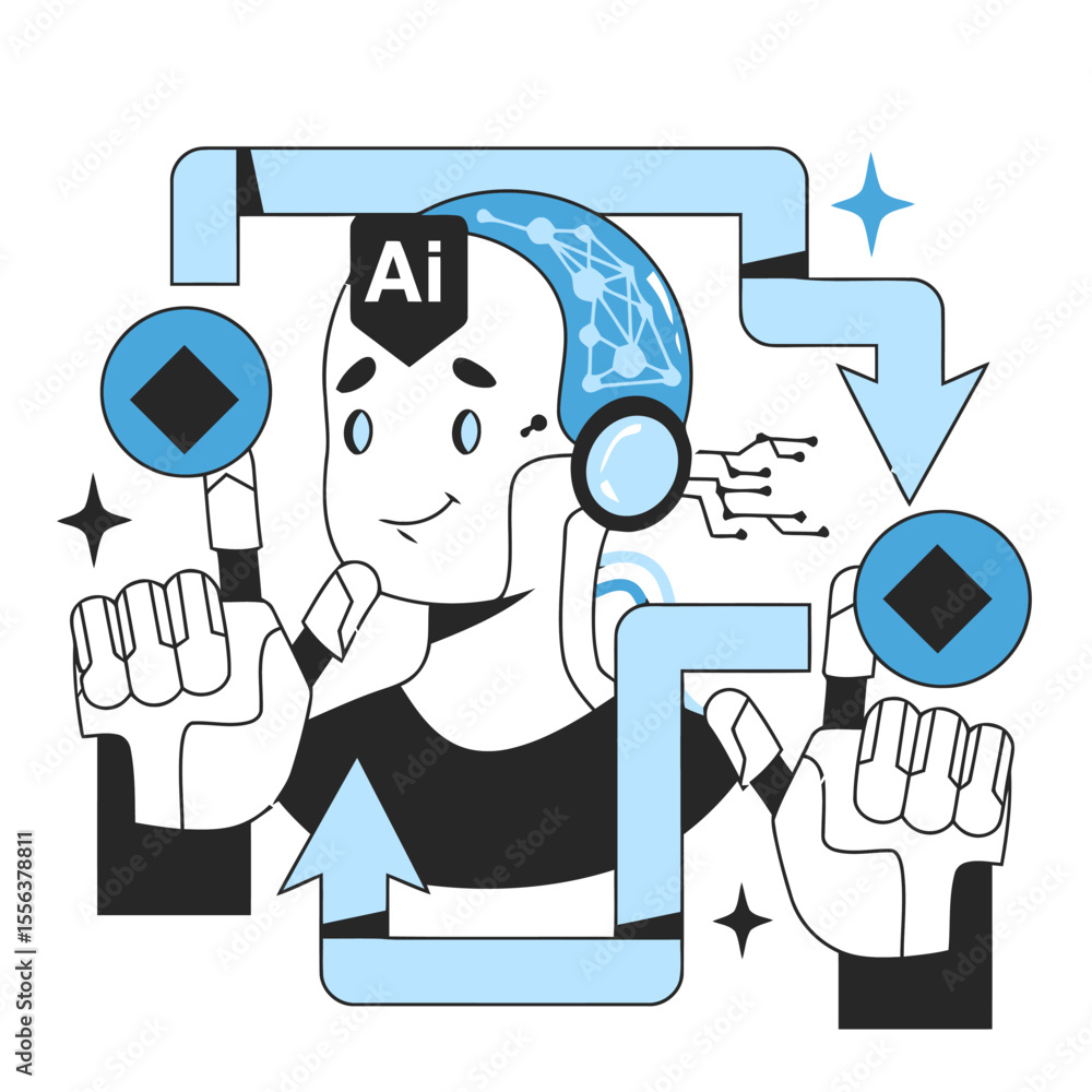 Poster ai robot automation technology machine learning artificial intelligence process diagram illustration