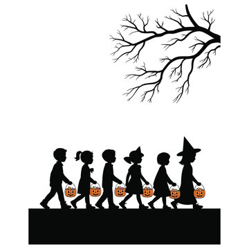 halloween kids trick or treating silhouette clip art preview