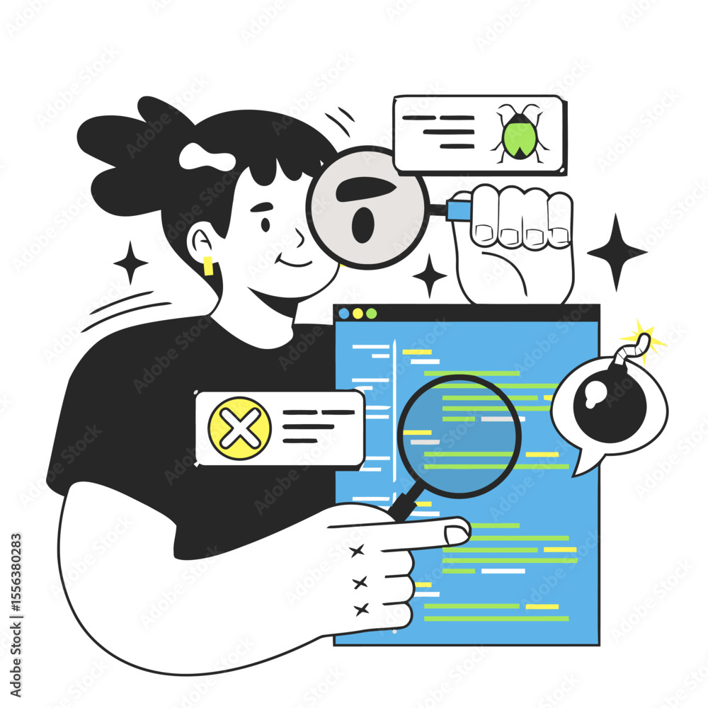 Poster debugging software developer programmer coding bug fixing testing code development it security error