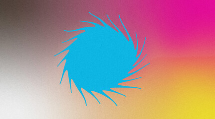 Obraz premium Vibrant cyan starburst against a psychedelic gradient background with subtle grain texture
