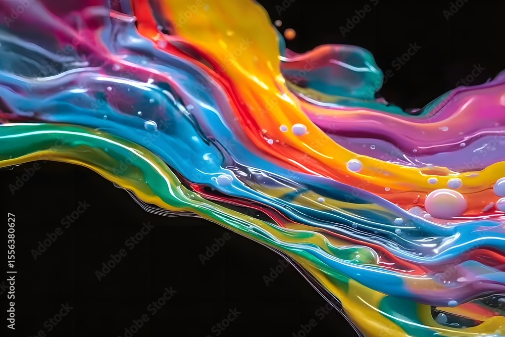 Poster a close-up of colorful ink flowing in the water, creating vibrant patterns and shapes. the colors in