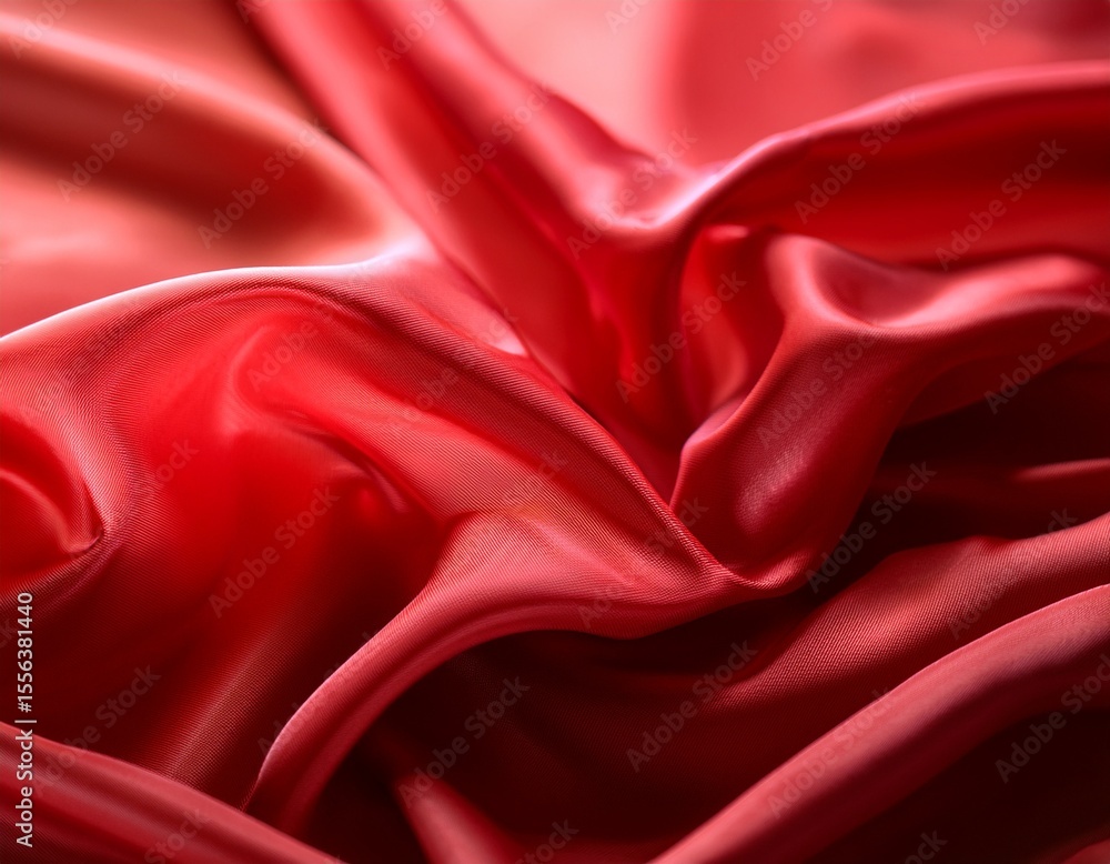 Poster abstract background featuring semi transparent red silk fabric with flowing drapery and soft elegant