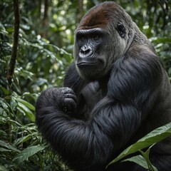 Obraz premium A gorilla beating its chest in the rainforest.