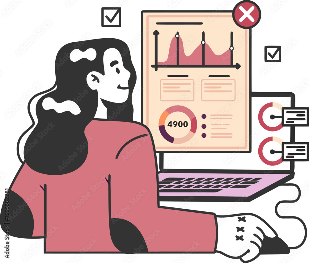 Aufkleber woman analysis data report laptop business chart graph analytics dashboard information presentation 