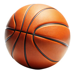 Close up of an orange basketball with black seams in studio lighting isolated on a transparent background