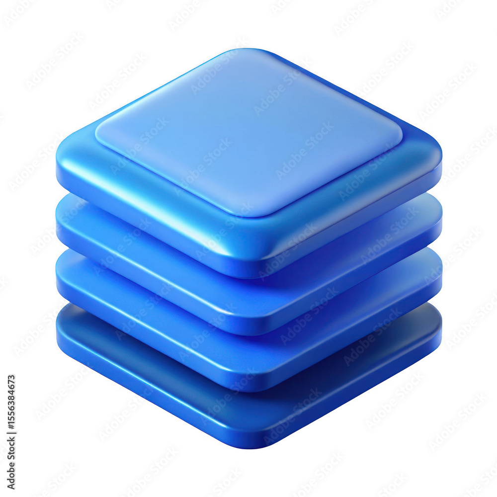 Fototapete abstract blue layered squares with rounded corners isolated on transparent background