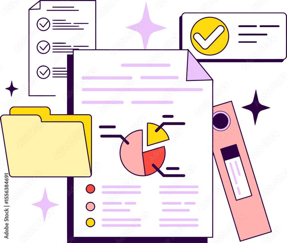 Poster vector data analysis report chart business document folder file checkmark finance accounting success