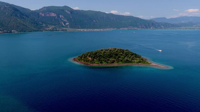Aerial view of Lichadonisia which is island popular with boat trippers. the Greek Bahamas, in North Evia, Greece