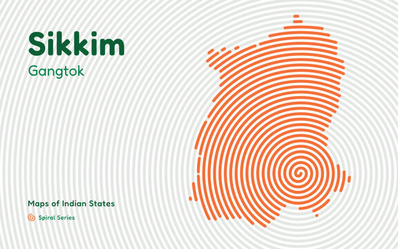 Spiral Line Map of Sikkim with Capital Gangtok &ndash; Himalayan State of India