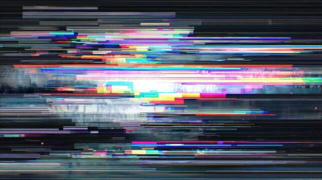 Design a title template that showcases retro glitch aesthetics, incorporating VHS artifacts like tracking lines and color bleeding