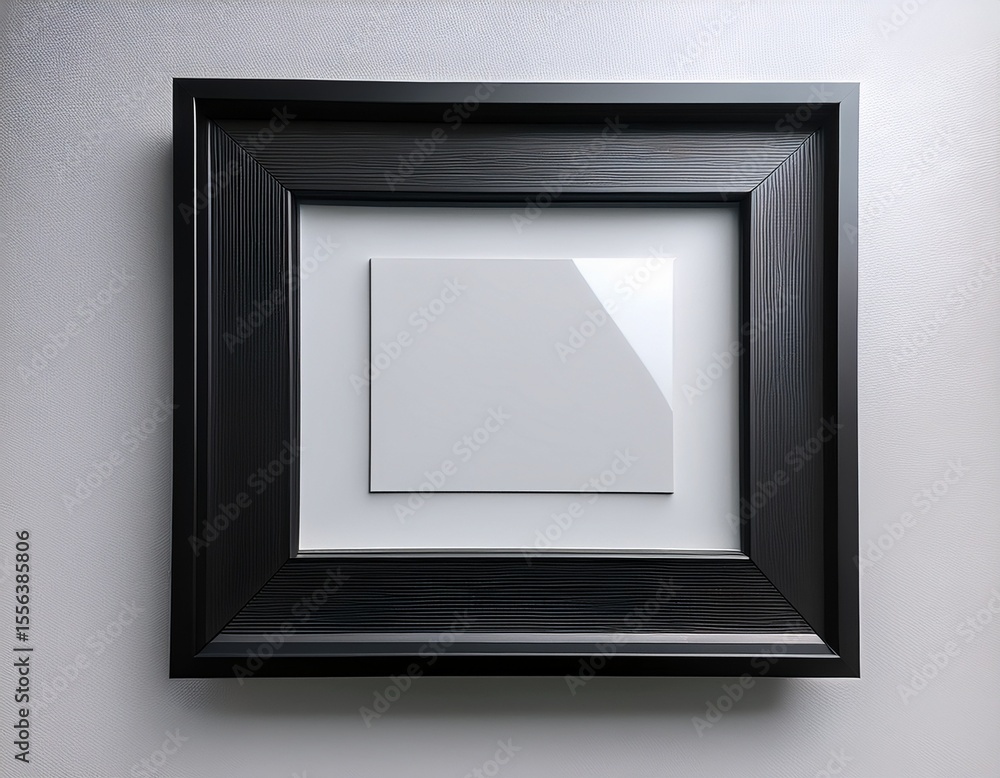Poster elegant black 3d frame mock up with a matte finish placed on a polished white surface offering ample
