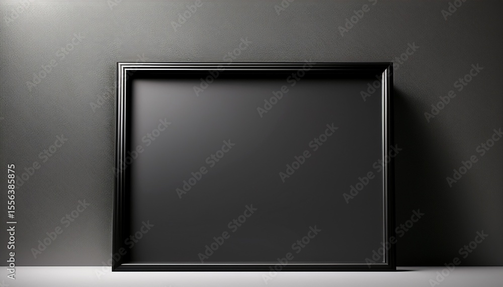 Poster dynamic black 3d mock up frame leaning slightly on a soft gradient background providing generous tex