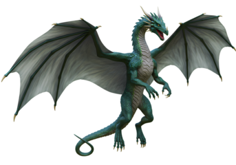 Green Dragon: Fantasy Creature, Mythical Beast, Winged Reptile Illustration