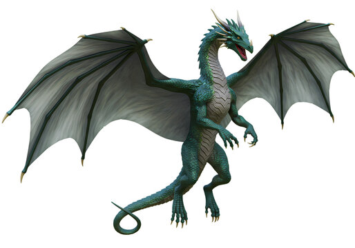 Green Dragon: Fantasy Creature, Mythical Beast, Winged Reptile Illustration