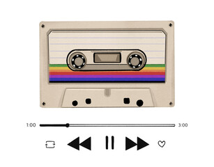 audio cassette tape vintage sound of music sketch, hand on a transparent background.