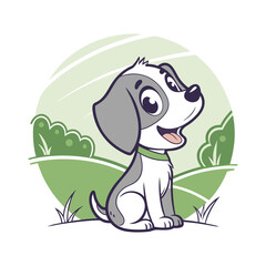 Cute Cartoon Puppy Sitting and Smiling – Happy Dog Mascot Illustration , pet logo design .