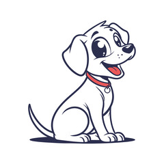 Cute Cartoon Puppy Sitting and Smiling – Happy Dog Mascot Illustration , pet logo design .