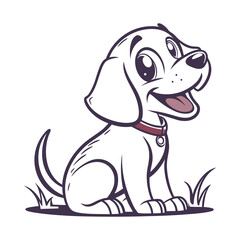 Cute Cartoon Puppy Sitting and Smiling – Happy Dog Mascot Illustration , pet logo design .
