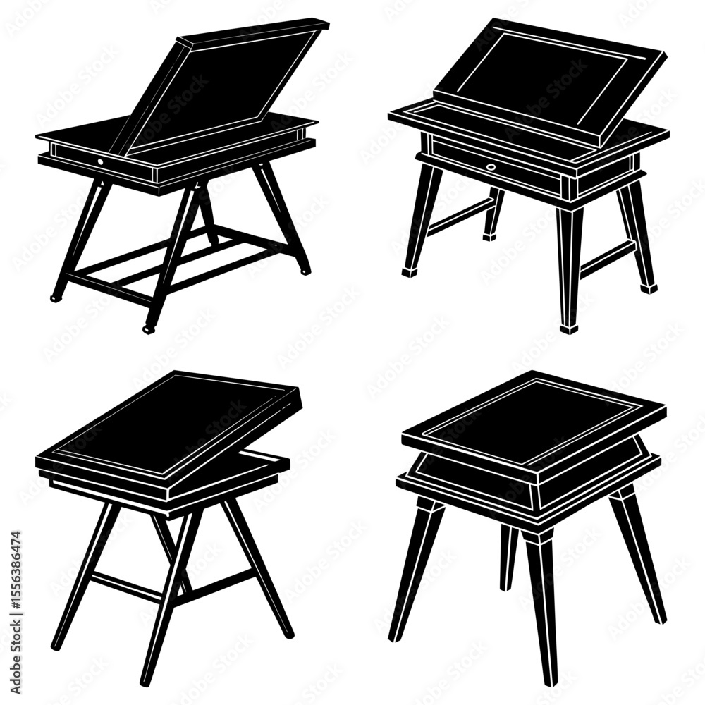 Aufkleber four drafting tables in varying angles and styles showcasing design and architectural elements clear