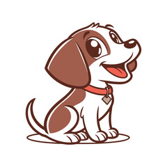 Cute Cartoon Puppy Sitting and Smiling – Happy Dog Mascot Illustration , pet logo design .