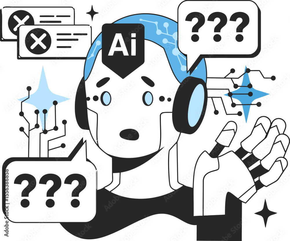 Aufkleber ai robot confused technology questions error system artificial intelligence machine learning problem