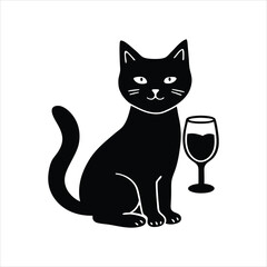 Obraz premium Cute Cat with Wine Glass Vintage Engraving