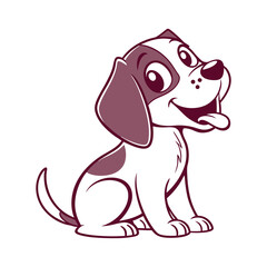 Cute Cartoon Puppy Sitting and Smiling – Happy Dog Mascot Illustration , pet logo design .