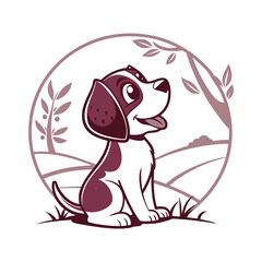 Cute Cartoon Puppy Sitting and Smiling – Happy Dog Mascot Illustration , pet logo design .