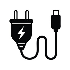 Black and white illustration of an electrical plug with USB connector