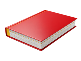 Closed red hardcover book with yellow spine accent and white pages isolated on transparent background