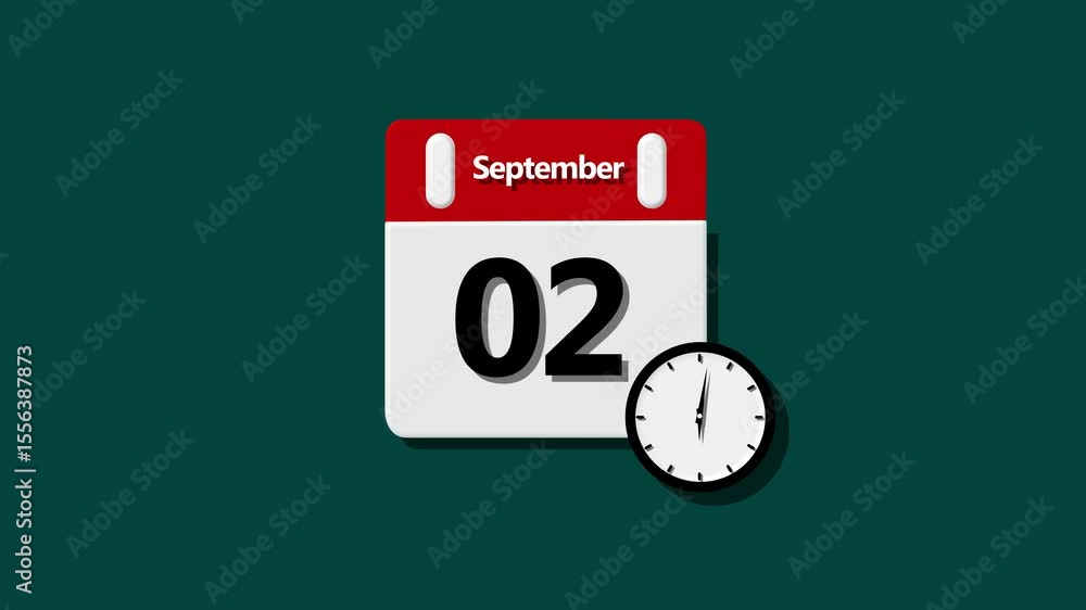 Poster abstract calendar icon 02 september animation. calendar simple icon animation date change time month