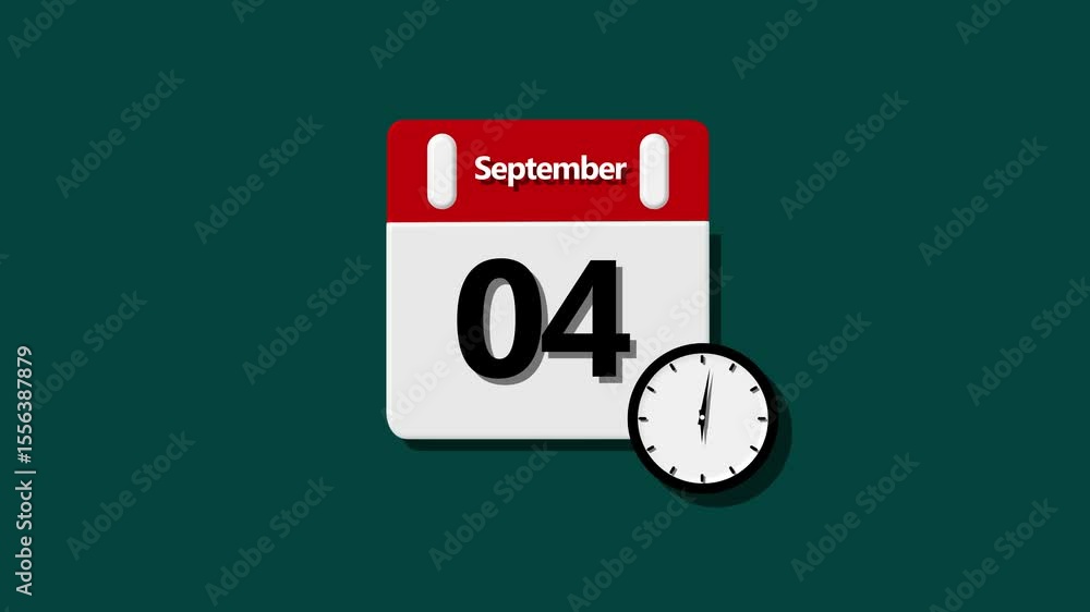 Poster abstract calendar icon 04 september animation. simple technology calendar with date concept on cyan 