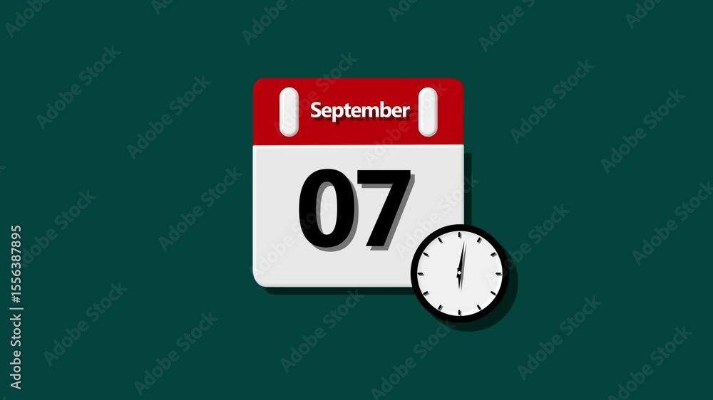 Poster abstract calendar icon 07 september animation. calendar icon animation. alpha matte with transparent