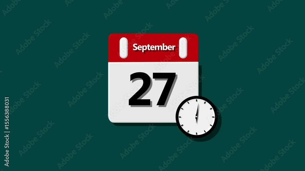 Poster abstract calendar icon 27 september animation. calendar simple icon animation date change time month