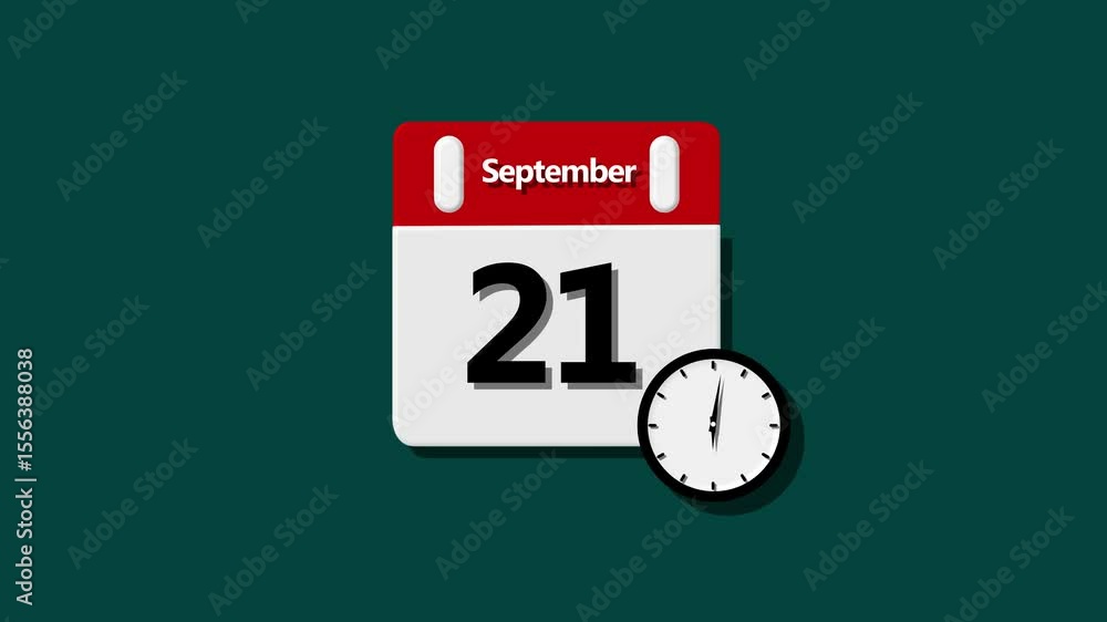 Poster abstract calendar icon 21 september animation. calendar simple icon animation date change time month