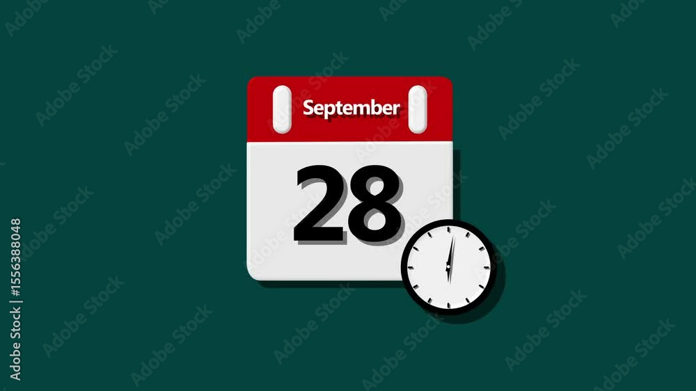 Poster abstract calendar icon 28 september animation. calendar simple icon animation date change time month