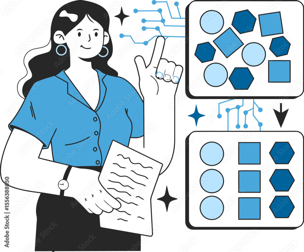 Poster woman shapes sorting organization data analysis process diagram chart sorting analysis shapes diagra
